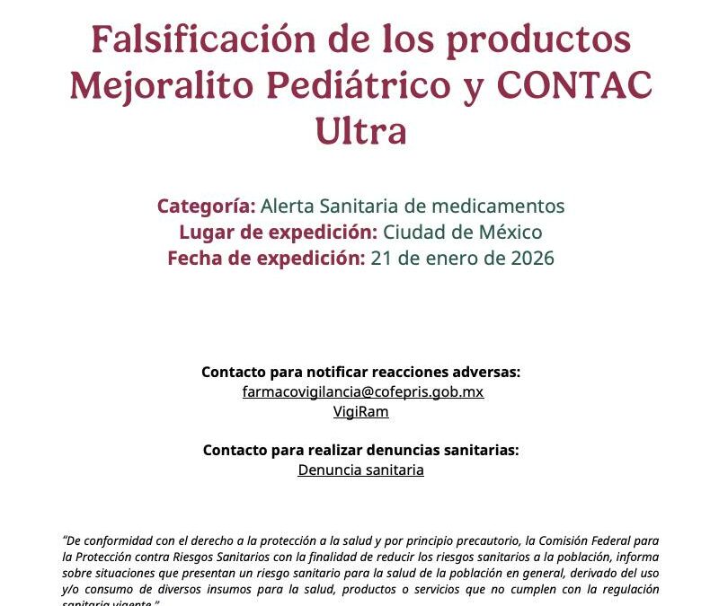 Alerta sanitaria de COPRISCAM por medicamentos robados y falsificados